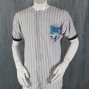 Charlotte Hornets Baseball Jersey (VTG) - Pin Stripe Classic - Mens Small
